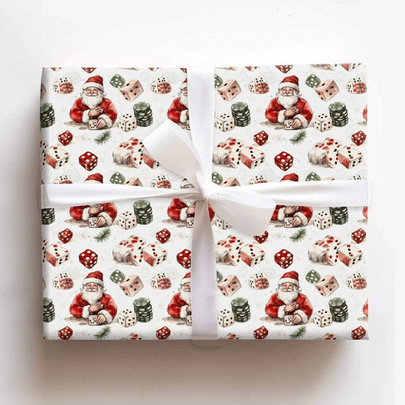 Poker Dice Christmas Gift Wrap, Casino Santa Wrapping Paper, Gambling Holiday Wrapping Paper, Casino Game Night Gift Wrap, Holiday Paper