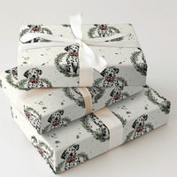 Dog Lover Gift Wrap, Dalmatian Christmas Wreath Wrapping Paper, Adorable Puppy Present Wrap, Festive Winter Pet Wrapping Paper, Xmas Gift Wrap
