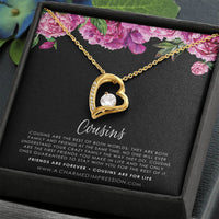 Heart Pendant with CZ Crystal, Cousin Forever Love Necklace, Meaningful Birthday Jewelry Necklace, Keepsake Christmas Heart Necklace for Her