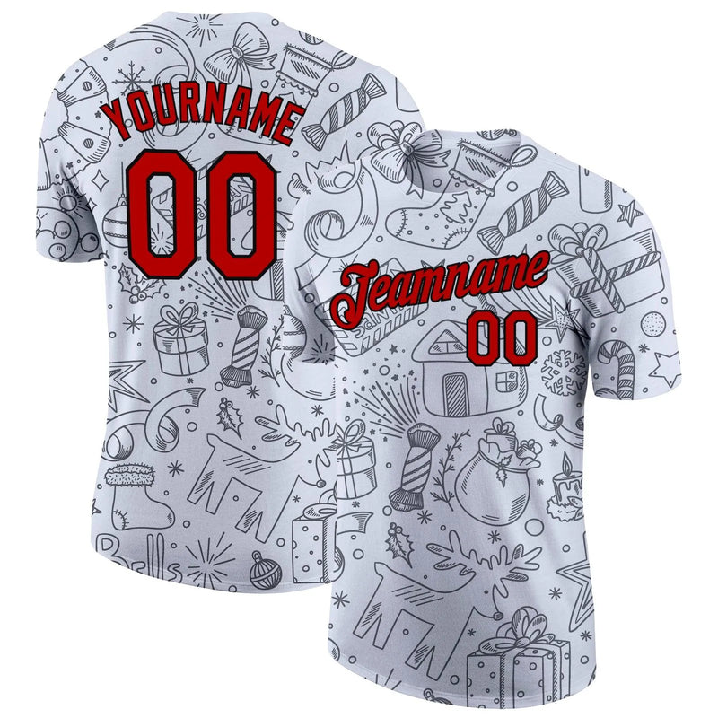 Personalized Holiday Athletic T-Shirt, Custom Christmas Performance Shirt, Custom Name and Number Shirt, Festive Sportswear Workout Tee
