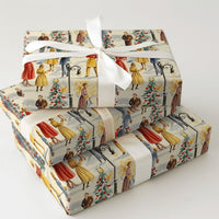 Retro Holiday Street Scene Gift Wrap, Vintage 1950s Christmas Wrapping Paper, Snowy Winter Town Wrapping Paper, Nostalgic Xmas Gift Wrap