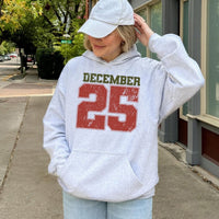 Retro Varsity Number Graphic Sweatshirt, December 25 Christmas Hoodie, Christmas Day Holiday Pullover, Winter Aesthetic Xmas Sweater