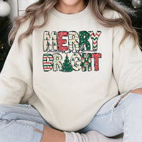 Festive Christmas Tree Sweatshirt, Merry and Bright Sweatshirt, Retro Holiday Season Crewneck, Adorable Winter Holiday Graphic Pullover