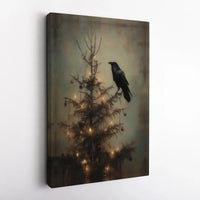 Dark Academia Moody Crow Holiday Print, Gothic Raven Christmas Tree Canvas Wall Art, Spooky Winter Wall Decor, Digital Download Gothic Present