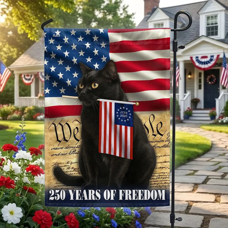 Patriotic Cat Garden Flag | 250 Years of Freedom We The People | Double-Sided Polyester | Americana Home Decor Gift
