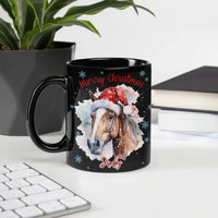Watercolor Santa Hat Horse Mug, Merry Christmas Horse Mug, Holiday Equestrian Coffee Cup, Ceramic Tea Mug Present for Horse Lovers