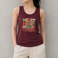 Patchwork Christmas Tree Tank, Merry Merry Merry Christmas Tank Top, Vintage Farmhouse Holiday Tank Top, Sleeveless Tee, Christmas Present