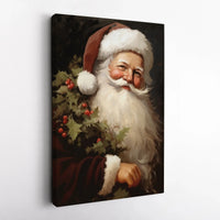 Traditional Christmas Portrait Canvas Print, Vintage Santa Claus Wall Art, Antique Holly Saint Nick Poster, Holiday Winter Wall Decor