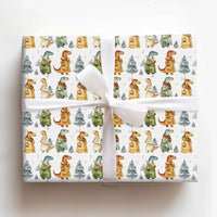 Watercolor Dino Gift Wrap, Winter Dinosaur Wrapping Paper, Christmas Dinosaur Wrapping Paper, Holiday Dino Gift Wrap, Kids Birthday Paper