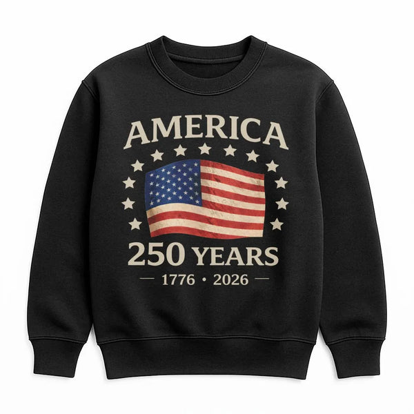 America 250 Years Sweatshirt | Vintage USA Flag 1776-2026 Anniversary Design | Soft Cotton Polyester Blend | Patriotic Gift for History Lovers