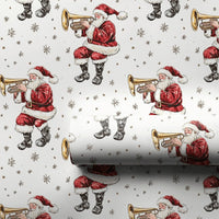 Vintage Musical Christmas Wrapping Paper, Trumpet Santa Wrapping Paper, Golden Horn Holiday Gift Wrap, Festive Secret Santa Wrapping Paper