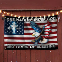 One Nation Under God American Flag | 250 Years Eagle Cross Design | UV-Resistant Polyester House Flag | Patriotic Home Decor Gift