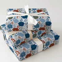 Festive Botanical Holiday Gift Wrap, Winter Poinsettia Christmas Wrapping Paper, Blue Floral Wrapping Paper, Holiday Wrapping Paper Roll