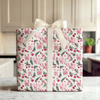 Watercolor Holly Farm Animal Gift Wrap, Christmas Pig Wrapping Paper, Holiday Pig Ornament Wrapping Paper, Adorable Botanical Pig Gift Wrap