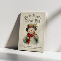 Vintage Snowman Christmas Wall Art, Personalized Hot Cocoa Bar Poster, Custom Family Holiday Sign Art Print, Digital Download
