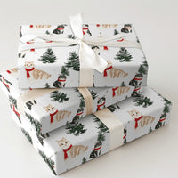 Comfy Winter Scarf Kitten Gift Wrap, Christmas Cat Wrapping Paper, Festive Pine Tree Wrapping Paper, Adorable Holiday Cat Lover Gift Wrap