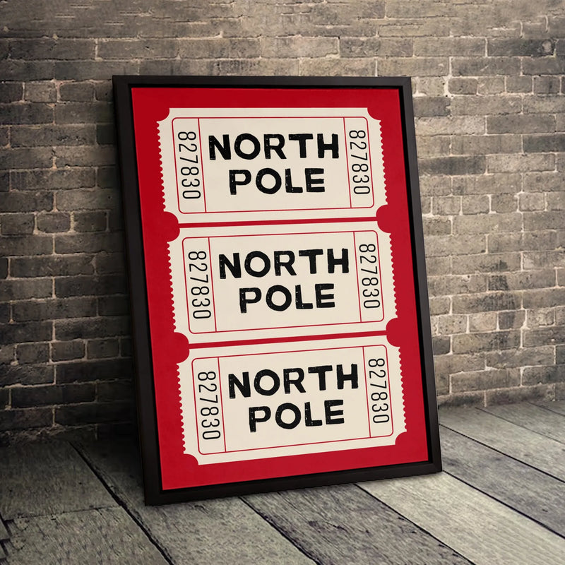 Vintage Christmas Admit One Print, North Pole Ticket Wall Art, Retro Holiday Season Canvas Art, Winter Wonderland Festive Home Decor Present