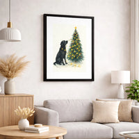 Holiday Dog Lights Canvas Print, Black Labrador Christmas Canvas Wall Art, Watercolor Lab Decor, Dog Lover Xmas Wall Decor