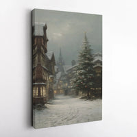 Vintage Winter Townscape Wall Art, Snowy Christmas Village Canvas, Festive Holiday Christmas Canvas Print, Comfy Seasonal Living Room Decor