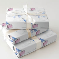 Watercolor Snowman Wrapping Paper, Traveling Snowman Wrapping Paper, Whimsical Winter Holiday Gift Wrap, Christmas Present Wrapping Paper