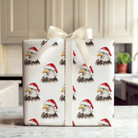 Santa Hat Eagle Gift Wrap Roll, Patriotic Bald Eagle Christmas Wrapping Paper, Holiday Bird Wrapping Paper, American Patriotic Gift Wrap