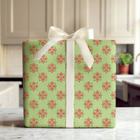 Lime Green Holiday Gift Wrap, Damask Snowflake Christmas Wrapping Paper, Red and Green Xmas Wrapping Paper, Winter Festive Gift Wrap Roll