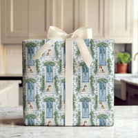 Blue Chinoiserie Toile Gift Wrap, Cavalier King Charles Spaniel Wrapping Paper, Dog Christmas Wrapping Paper, Holiday Pet Gift Wrap