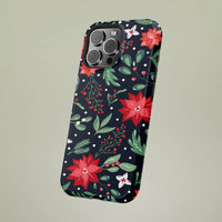 Christmas Floral Phone Cover, Deck the Halls Poinsettia Phone Case, Holiday Poinsettia Protective Case for iPhone, Festive Berry Phone Case