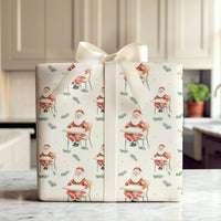 Watercolor Teacher Christmas Gift Wrap, Santa at School Desk Wrapping Paper, Pine Needle Santa Gift Wrapping Paper, Teacher Holiday Wrap