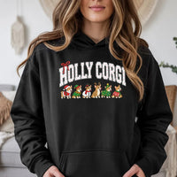 Humorous Corgi Dog Holiday Hooded Sweatshirt, Holly Corgi Christmas Hoodie, Retro Corgi Christmas Dog Hoodie, Corgi Lover Christmas Present