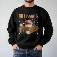 Comfy Coffee and Beanie Graphic, All I Need Is Sweatshirt, Winter Snowflake Crewneck, Retro Christmas Vibes Pullover, Holiday Present for Her