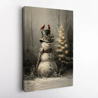 Comfy Winter Wonderland Print, Winter Cardinal Snowman Canvas Wall Art, Christmas Holiday Home Decor, Digital Download Present
