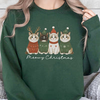 Festive Reindeer Kitties Holiday Sweater, Meowy Christmas Cat Sweatshirt, Adorable Xmas Cat Crewneck Pullover, Humorous Christmas Cat Lover Present