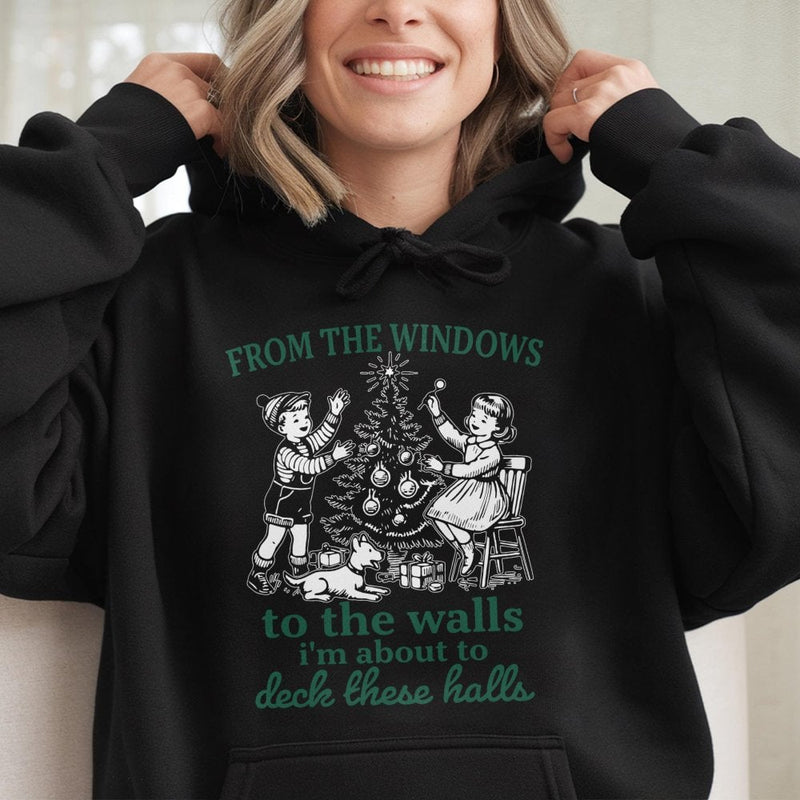 Hip Hop Holiday Pun Sweatshirt, Deck the Halls Rap Humorous Christmas Hoodie, Retro Xmas Party Hooded Pullover, Ugly Christmas Humor Sweatshirt