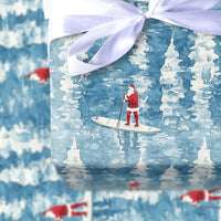 Coastal Tree Reflections Gift Wrap, Santa Paddleboarding Wrapping Paper, Watercolor SUP Christmas Paper, Unique Holiday Wrapping Paper Roll