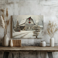 Winter Landscape Canvas Print, Snowy Barn Christmas Canvas Wall Art, Family Name Signpost Art, Digital Download Canvas, Holiday Home Decor