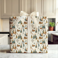 Watercolor Mountain Cabin Gift Wrap, Winter Skiing Wrapping Paper, Rustic Pine Tree Present Paper, Ski Slope Christmas Wrapping Paper Roll