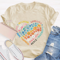 Floral Heart Love Inclusion Equality Teacher T-Shirt