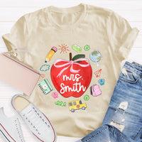 Personalized Name Red Apple Teacher T-Shirt