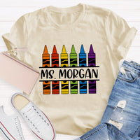 Personalized Name Crayon Printed Teacher T-shirt