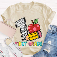 Personalized Grade Apple with First Grade Teacher T-Shirt