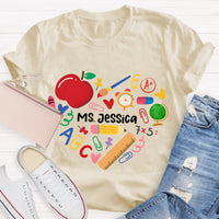 Personalized Name Apple And Heart Teacher T-Shirt