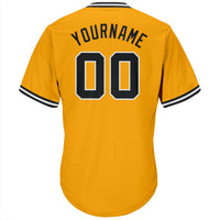 Custom Gold Black-White Authentic Throwback Rib-Knit Baseball Jersey Shirt