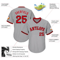 Custom Gray Red-Black Authentic Throwback Rib-Knit Baseball Jersey Shirt