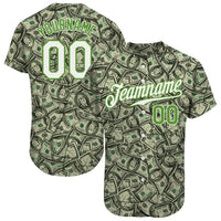 Custom Green White-Neon Green 3D Pattern Design Dollar Authentic Baseball Jersey