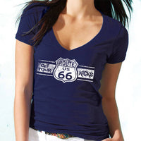 Route 66 V-Neck T-Shirt: Vintage Travel Graphic Tee