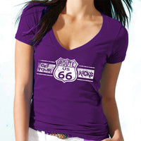 Route 66 V-Neck T-Shirt: Vintage Travel Graphic Tee