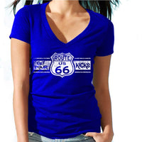 Route 66 V-Neck T-Shirt: Vintage Travel Graphic Tee