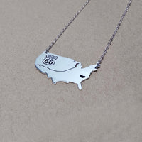 US Route 66 Travel Map Necklace 2"inch State Charm Necklace State Shaped Necklace Personalized State Necklace Custom Necklace With A Heart