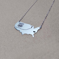 US Route 66 Travel Map Necklace 2"inch State Charm Necklace State Shaped Necklace Personalized State Necklace Custom Necklace With A Heart